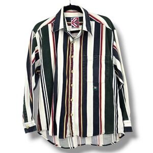Bon Homme Striped Button Up Shirt‎ Vintage 90s Colorful Cotton M